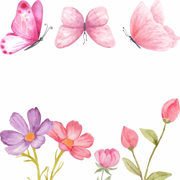 Vetor ilustração de flores e borboletas para decoração