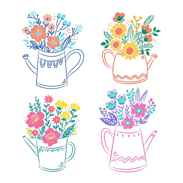 Vetor ilustração de flores em regador