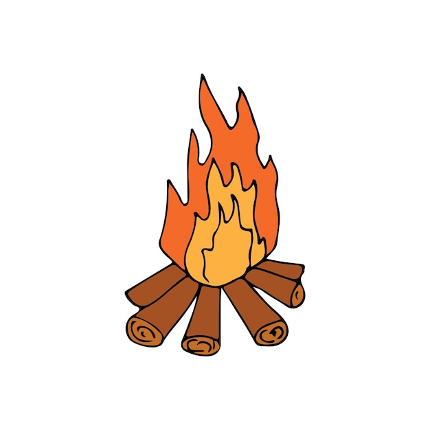 Ilustração de fogueira colorida doodle em vetor Ícone de fogueira colorida em vetor