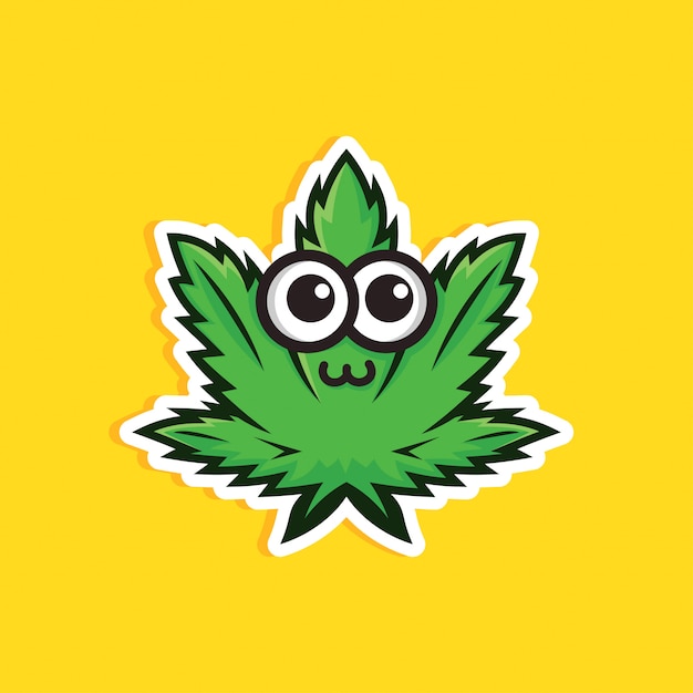 Ilustração de folha de cannabis bonito no amarelo.