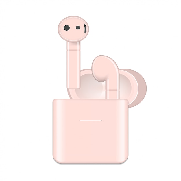 ilustração de fones de ouvido sem fio rosa em um caso em um fundo branco.