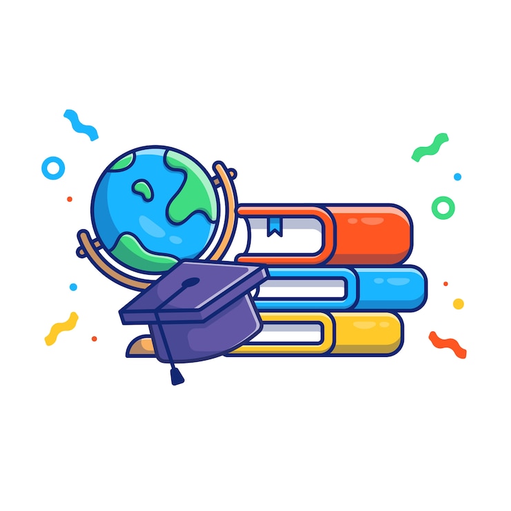 Vetor ilustração de formatura. tampão e livros da graduação. conceito de educação branco isolado