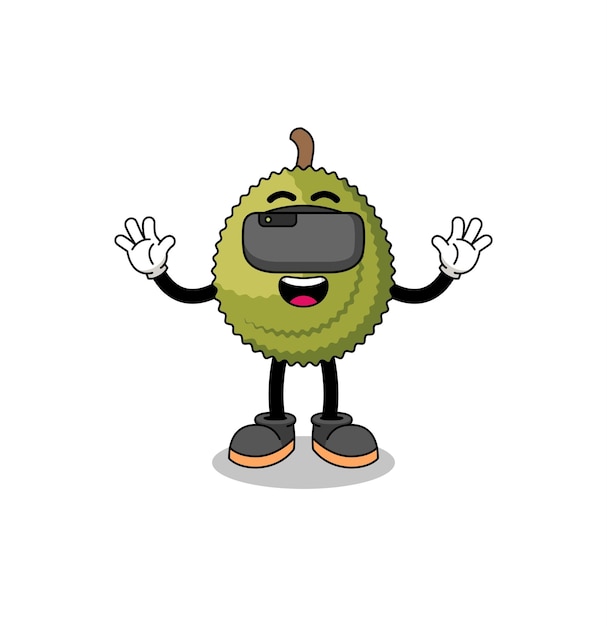 Vetor ilustração de fruta durian com um design de personagem de fone de ouvido vr