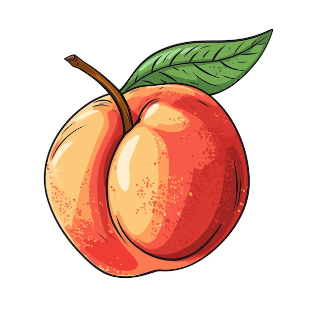 Ilustração de fruta pêssego de cor plana desenhada à mão