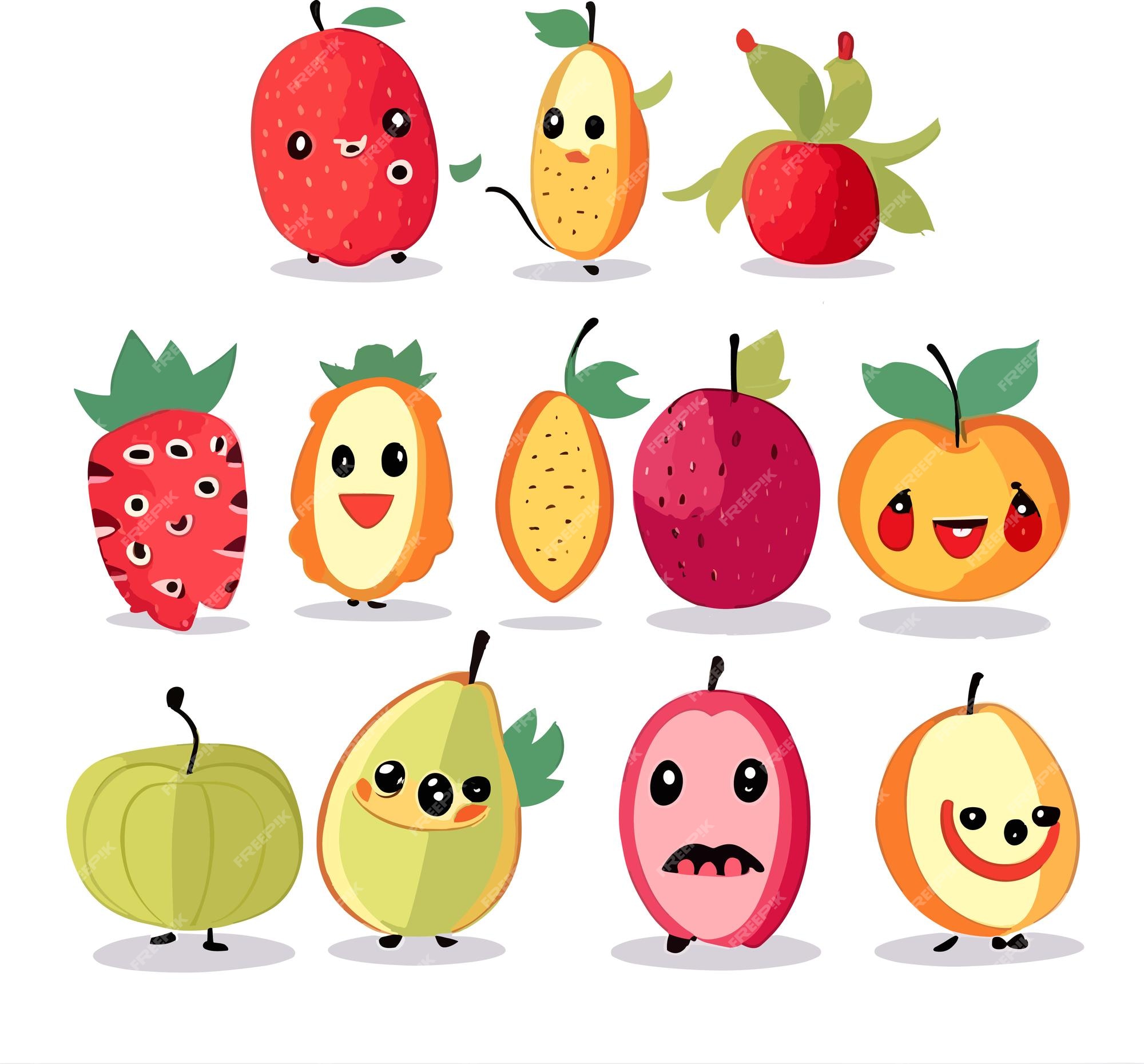 Ilustração de frutas fofas para crianças fundo branco corpo inteiro apenas  pessoas