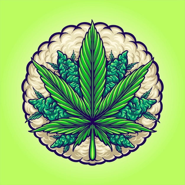 Ilustração de fumaça de folha de cannabis de logotipo