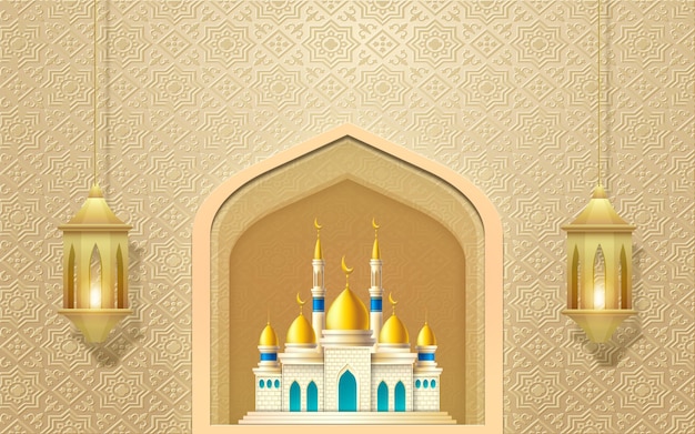Vetor ilustração de fundo da lanterna árabe islâmica da celebração do ramadão