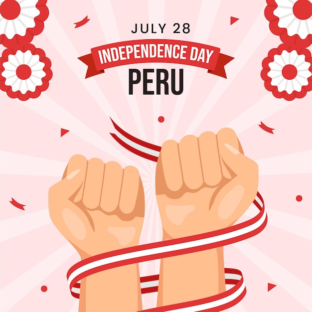 Vetor ilustração de fundo de mídia social do dia da independência do peru modelos desenhados à mão de desenhos animados