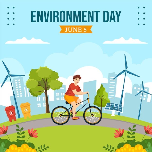Ilustração de fundo de mídia social do Dia Mundial do Meio Ambiente Modelos desenhados à mão de desenhos animados