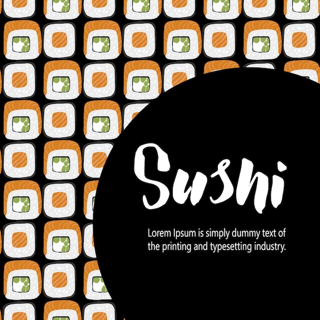 Ilustração de fundo de sushi com moldura de fundo preto