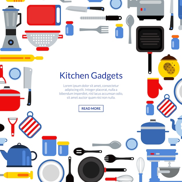 Ilustração de fundo de utensílios de cozinha estilo simples com lugar para texto no centro