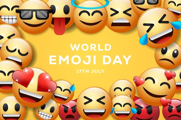 Ilustração de fundo do dia mundial emoji com emoji de expressão facial diferente