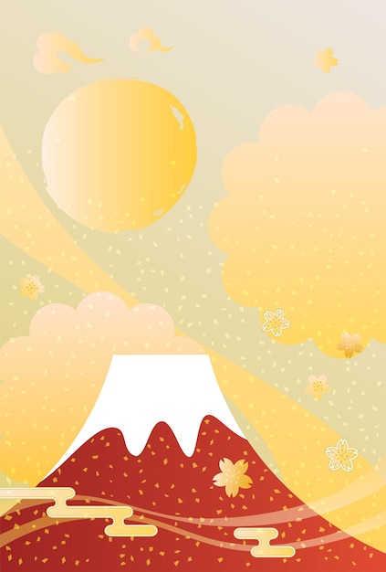 Ilustração de fundo do monte fuji e o nascer do sol dos feriados de ano novo.