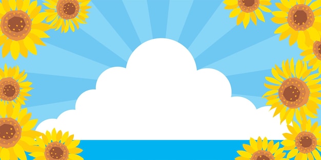 Ilustração de fundo dos girassóis, o céu e o mar do verão.