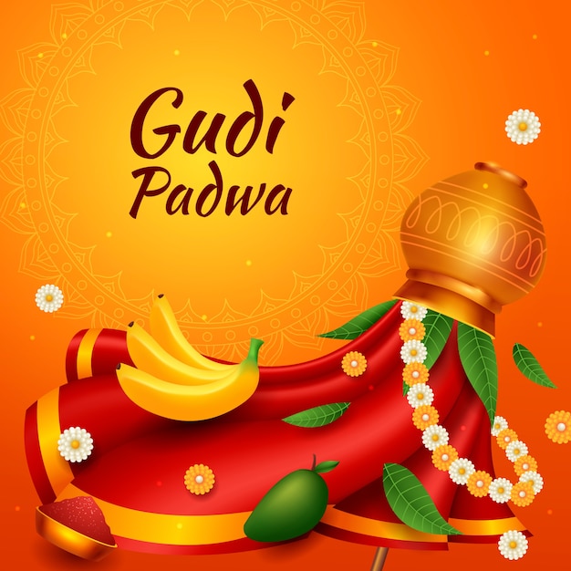 Ilustração de fundo realista de gudi padwa