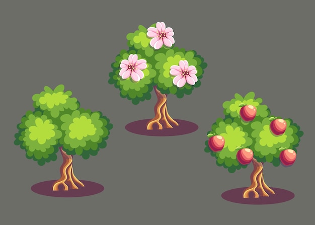 Ilustração de fundo vetorial frutas fases de crescimento de maçã