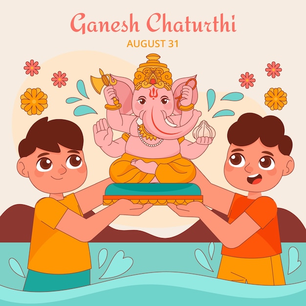 Vetor ilustração de ganesh chaturthi desenhada à mão com elefante