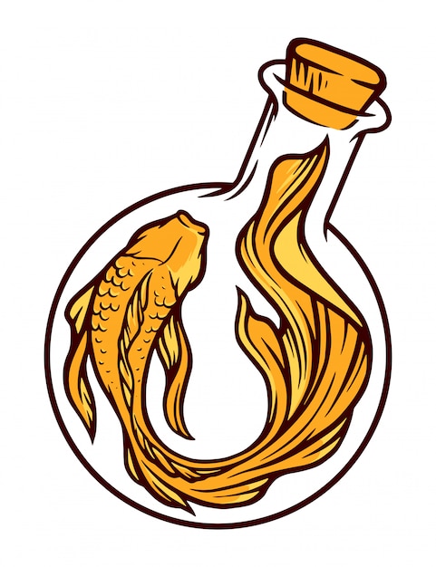 Ilustração de garrafa de peixe e laboratório