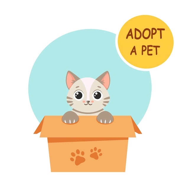 Ilustração de gatinho fofo em uma caixa