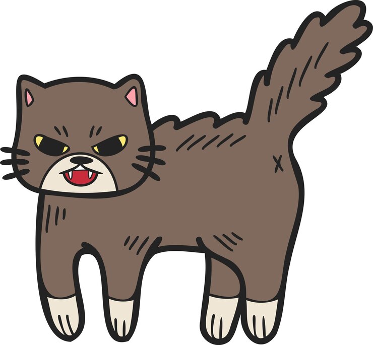 Vetor ilustração de gato bravo desenhado à mão no estilo doodle