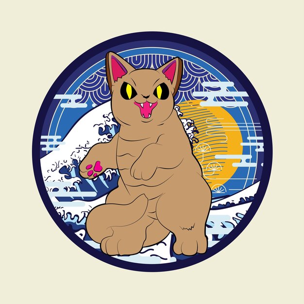 ilustração de gato bravo para ano novo logotipo notebook e plano de fundo