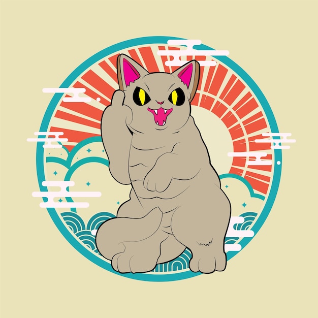 ilustração de gato bravo para ano novo logotipo notebook e plano de fundo