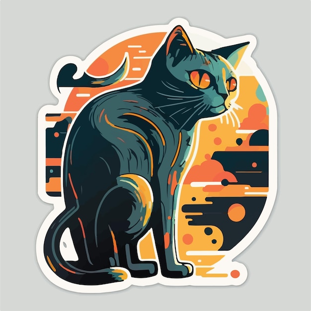 Ilustração de gato caprichosa e colorida com um design divertido e peculiar