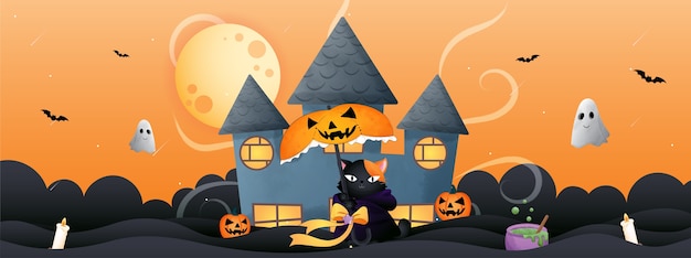 Ilustração de gato com tema de Halloween