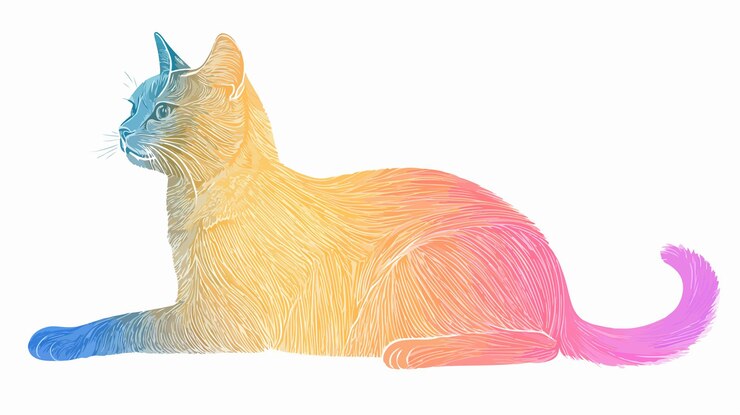 Vetor ilustração de gato de desenho animado colorido desenho de linha de gradiente de arco-íris