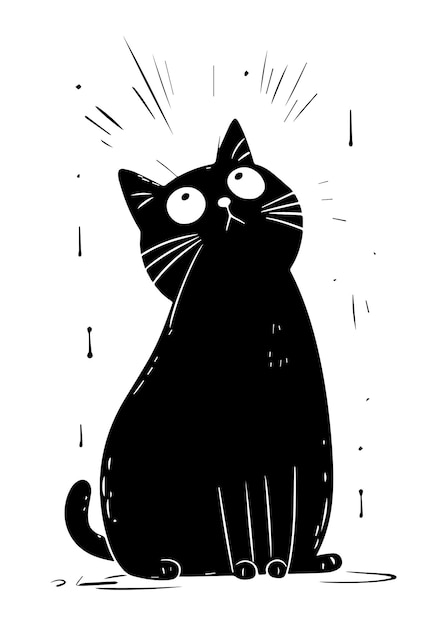 Vetor ilustração de gato de desenho animado gato preto engraçado olhando para o estilo de desenho desenhado