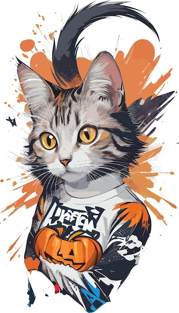 Ilustração de gato de halloween para design de camiseta ou pod create form ai gerado