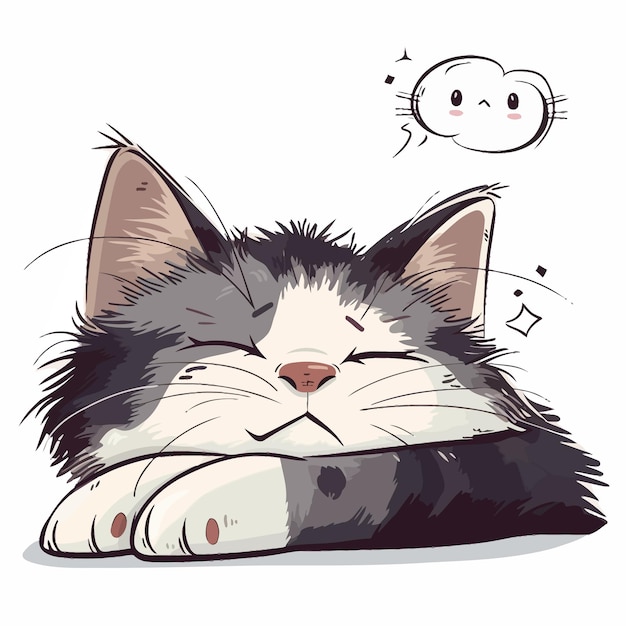 Vetor ilustração de gato desenhado à mão, adormecido e listrado