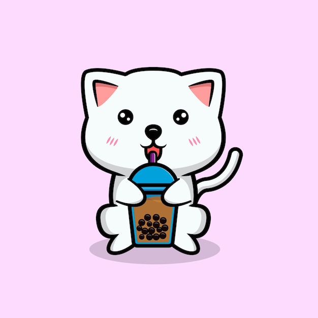 Ilustração de gato fofo bebendo mascote boba