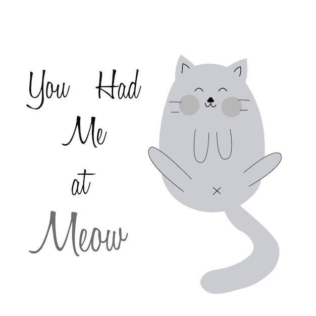 Ilustração de gato fofo com citaçãoamor de gato por impressão e têxtil