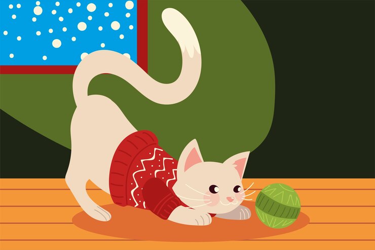 Vetor ilustração de gato fofo de natal com suéter na casa