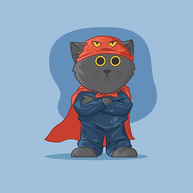 Ilustração de gato gato cinza fofo com roupa de super-herói