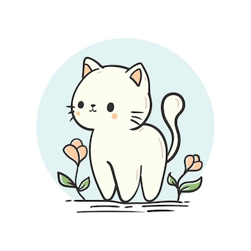 gato com flor. mão desenhar ilustração vetorial de gatinho. desenho linear  de bichinho fofo com planta na cabeça. ícone de contorno do gato engraçado.  17655050 Vetor no Vecteezy