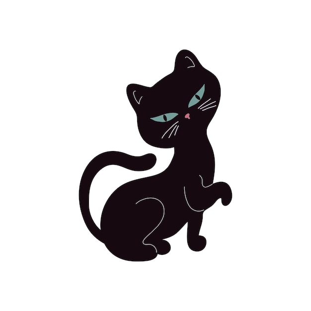 Ilustração de gato preto bonito dos desenhos animados com olhos