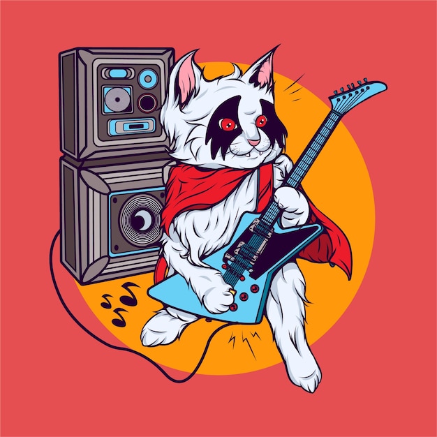 Ilustração de gato tocando guitarra