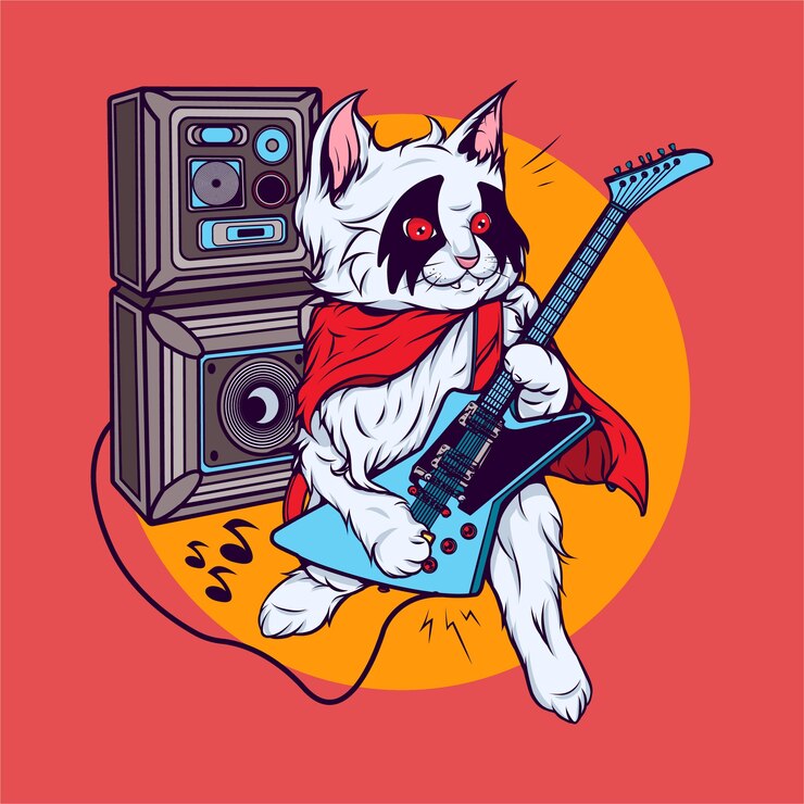 Vetor ilustração de gato tocando guitarra