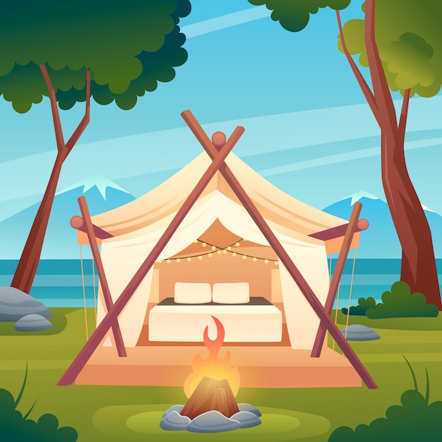 Vetor ilustração de glamping gradiente