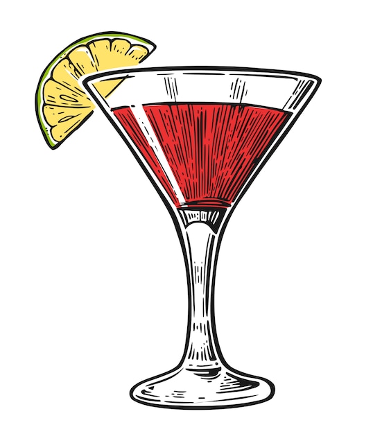 Ilustração de gravura cosmopolita cocktail de álcool