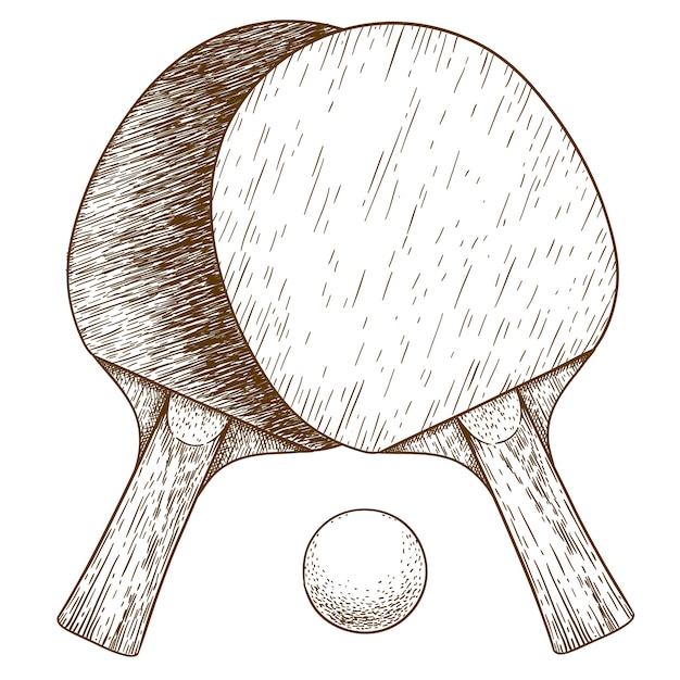 Ilustração de gravura de tênis de mesa de ping pong duas raquetes e bola