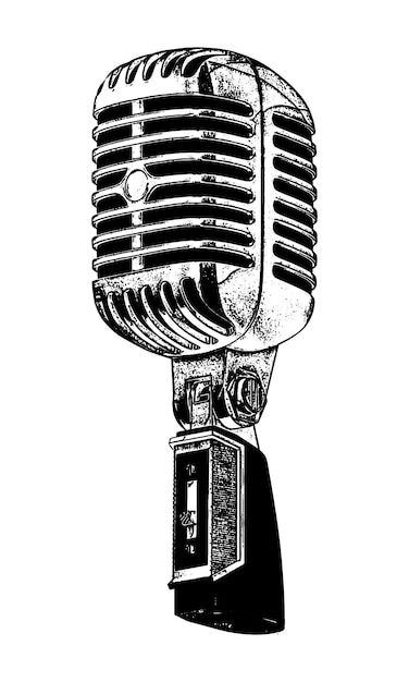 Vetor ilustração de gravura preta de vetor vintage de microfone para web de cartaz isolado no fundo branco
