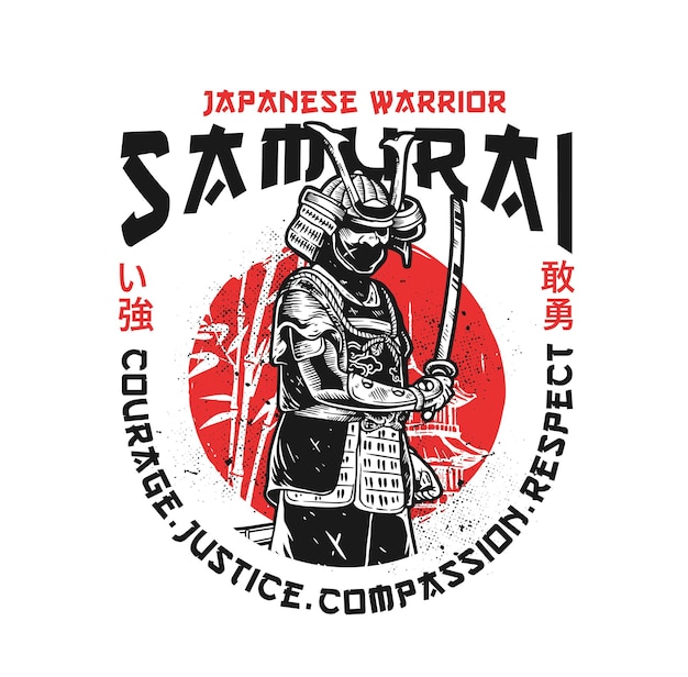 Vetor ilustração de guerreiro samurai em fundo branco