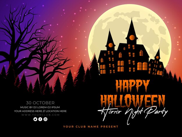 Vetor ilustração de halloween com fundo de noite de lua colorida