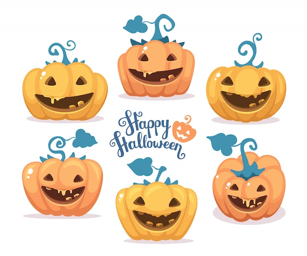 Ilustração de halloween de abóboras decorativas laranja coleção