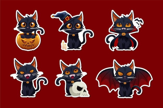 Vetor ilustração de halloween de sticker cat