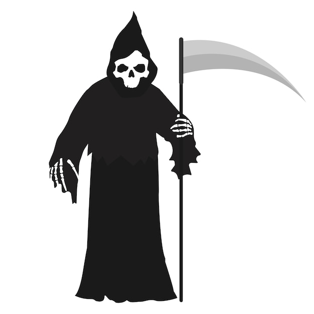 Ilustração de halloween do ceifador segurando a espada no fundo branco