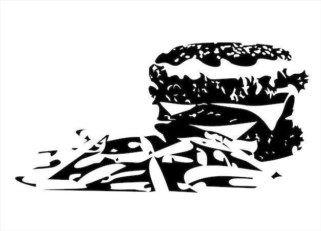 Ilustração de hambúrguer e batatas fritas, deliciosa comida popular, fast food